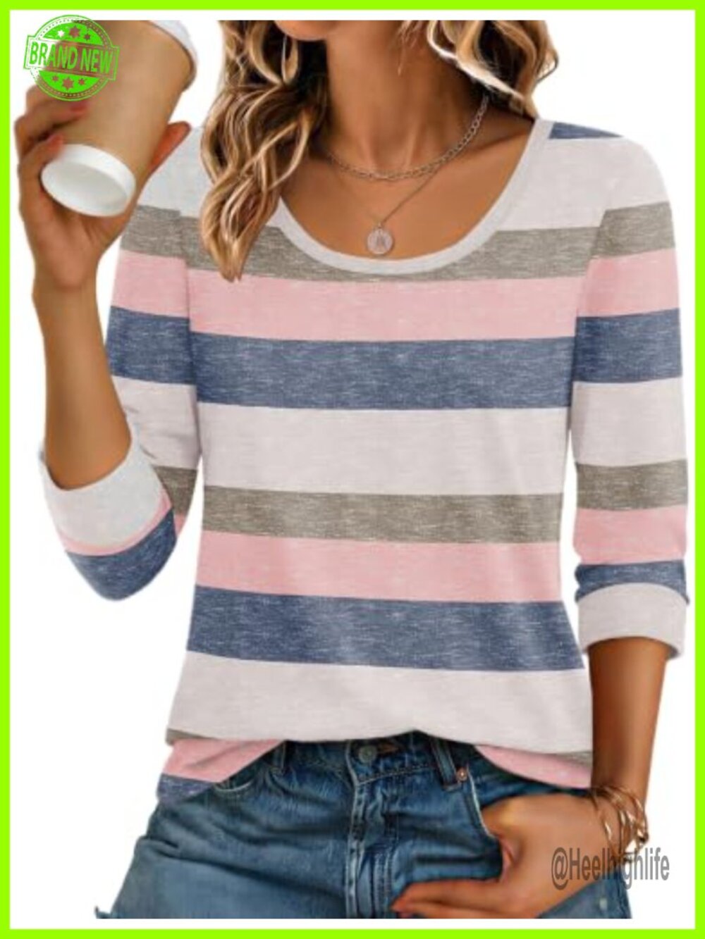 Ekouaer 3/4 Sleeve Scoop Neck T Shirt Slim Fit Casual Basic Tee